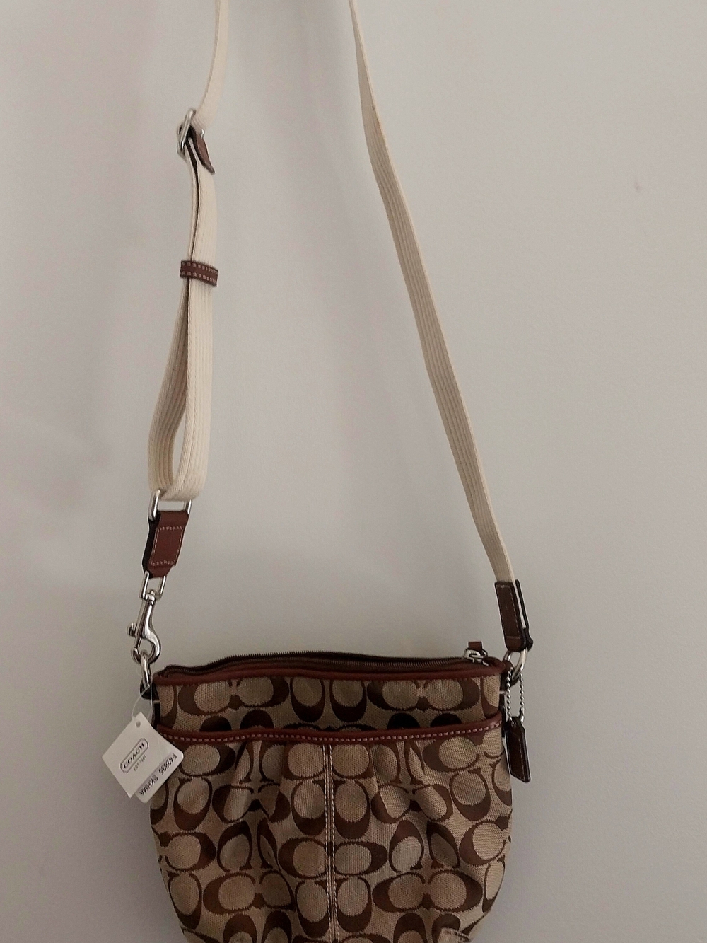 Vintage Coach Signature Jacquard Crossbody Bag With Adjustable Canvas Strap NWT